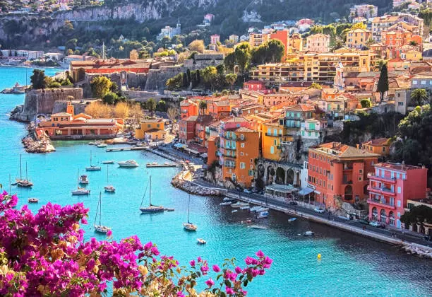 View of Villefranche-sur-Mer Old Town and Harbor from the Coastal Road